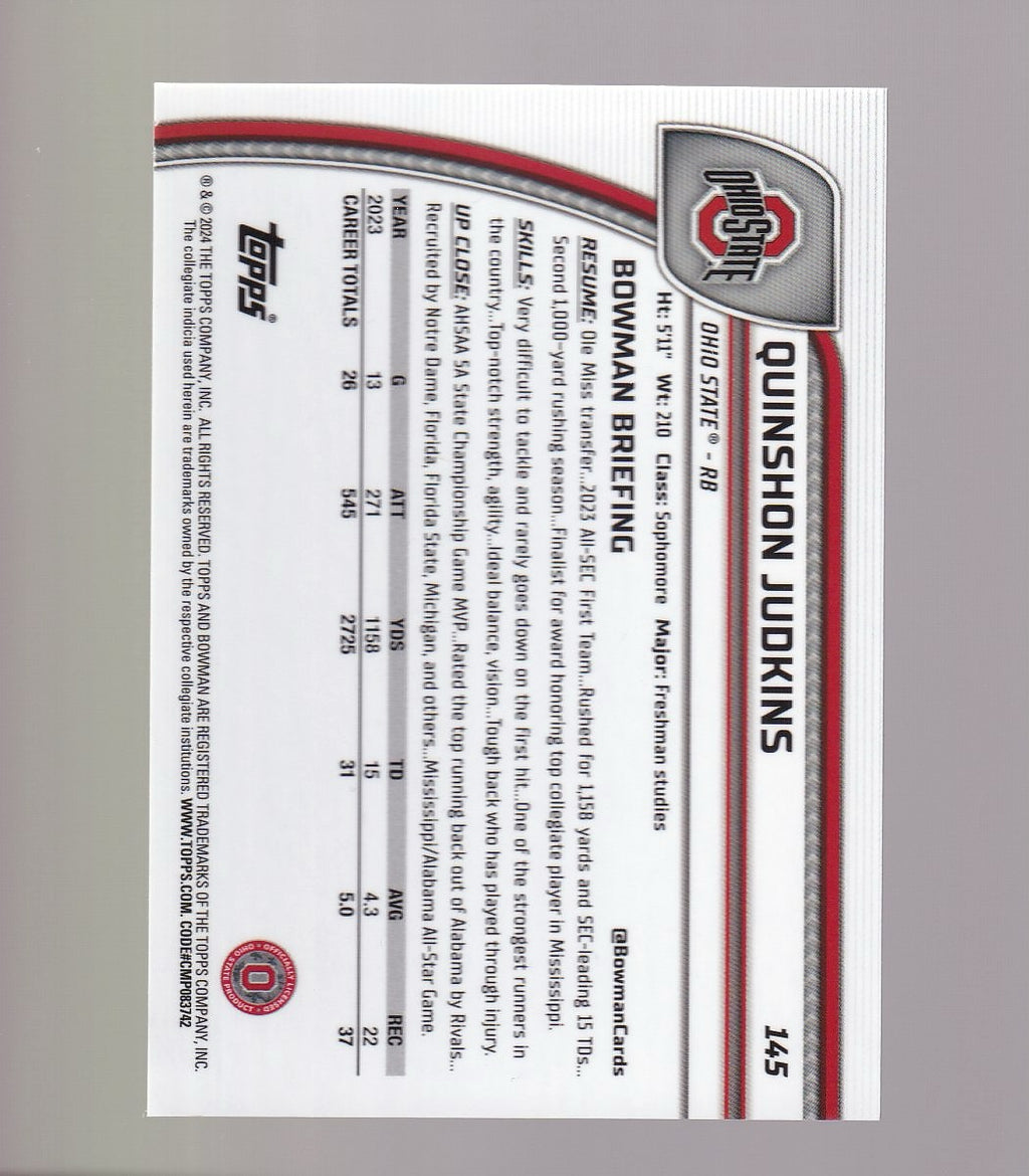 2024 Bowman U Chrome #145 Quinshon Judkins Black and Gold Stealth Refractor #/24