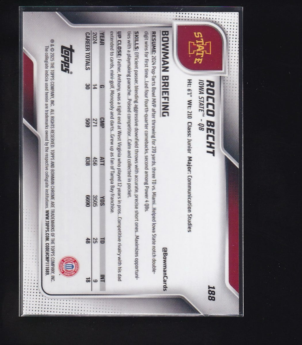 2025 Bowman U Chrome #188 Rocco Becht Yellow Mini-Diamond Refractor #/350
