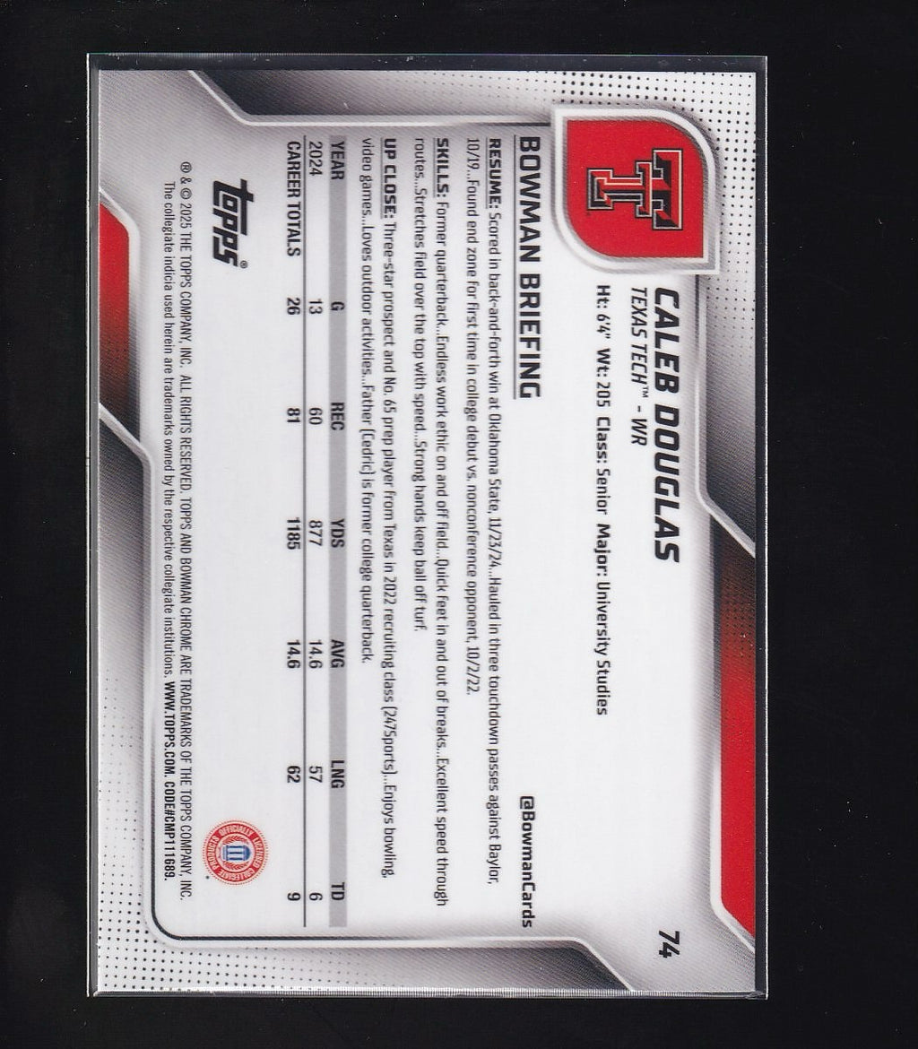 2025 Bowman U Chrome #74 Caleb Douglas Aqua Mini-Diamond Refractor #/325