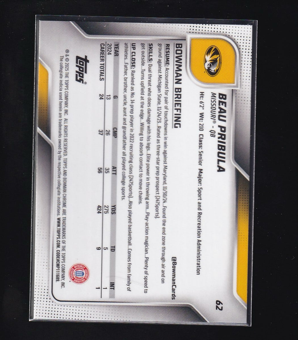 2025 Bowman U Chrome #62 Beau Pribula Green Mini-Diamond Refractor #/99