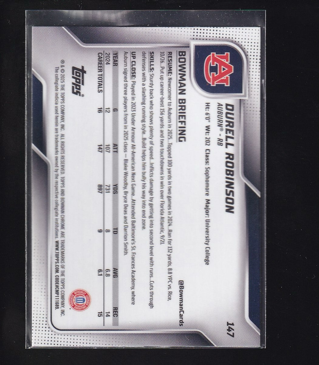 2025 Bowman U Chrome #147 Durell Robinson Yellow Refractor