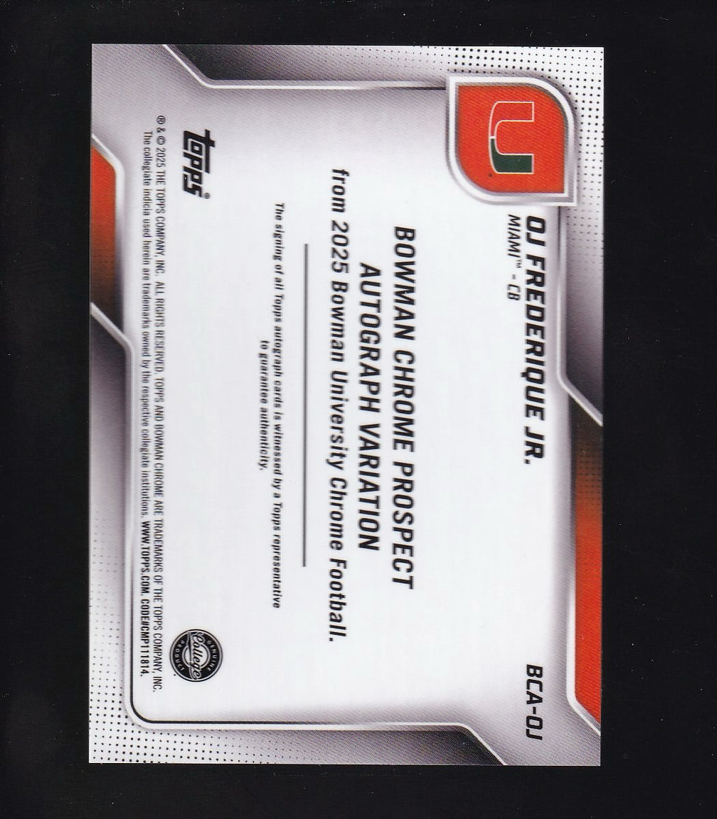 2025 Bowman UChrome #BCA-OJ OJ Frederique Jr. Autographs Gold Refractor #/50