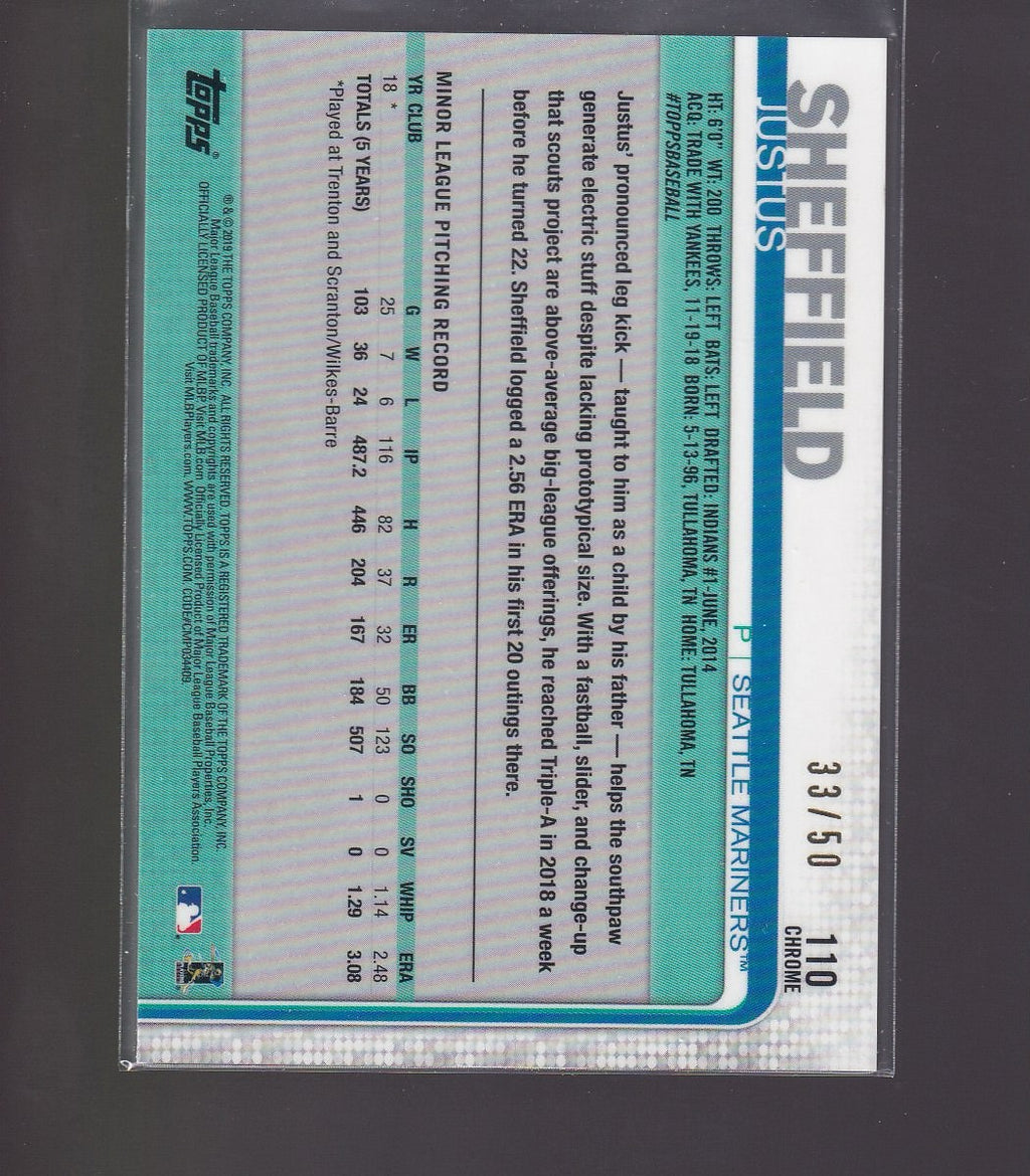 2019 Topps Chrome #110 Justus Sheffield Gold Wave Refractor :