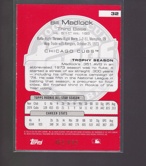 2005 Topps Rookie Cup #32 Bill Madlock Red #/499