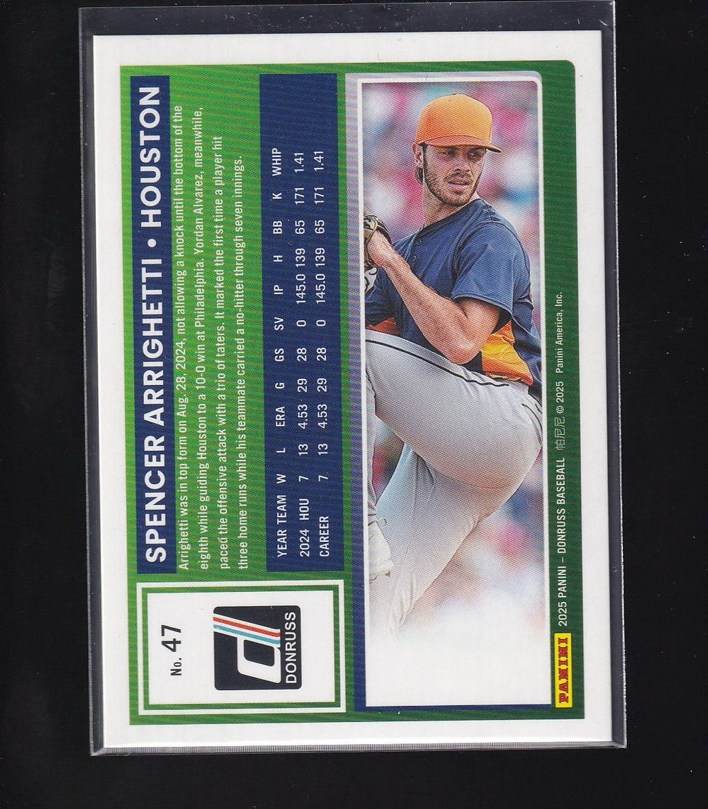 2025 Donruss #47 Spencer Arrighetti Carolina Blue Laser #/249