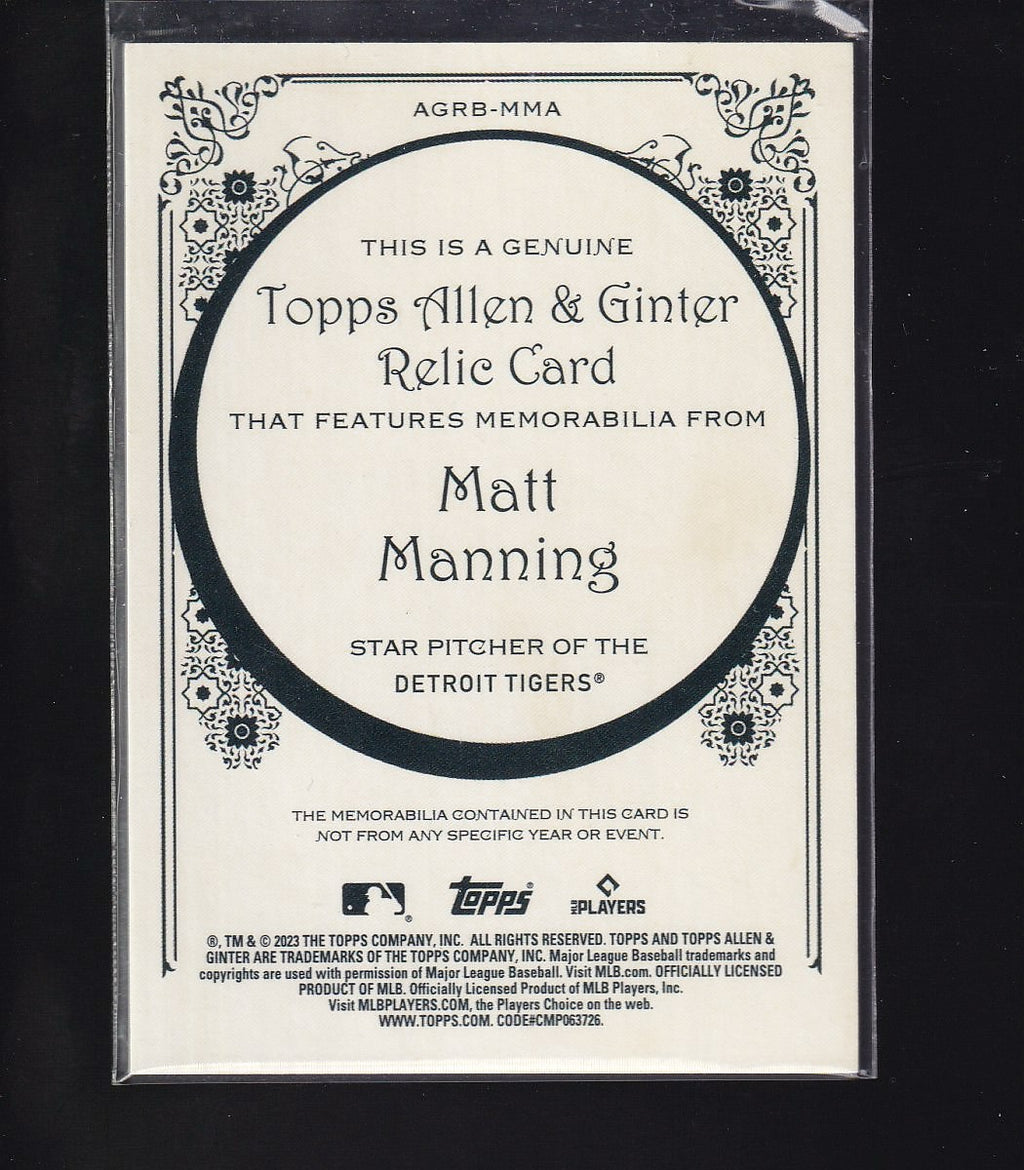 2023 Topps Allen & Ginter #AGRB-MMA Matt Manning Allen & Ginter Relics Series B