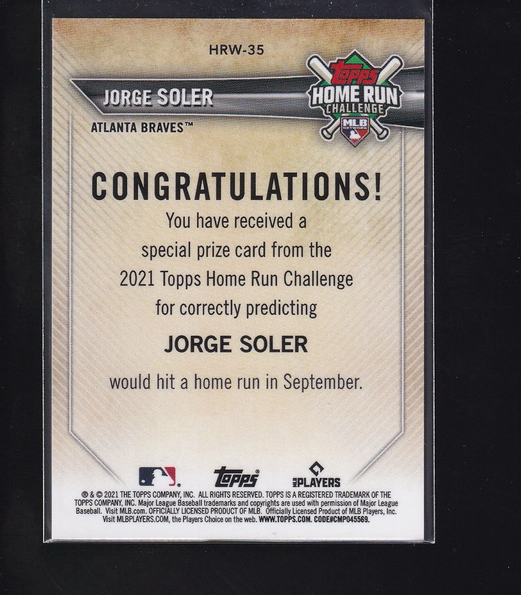 2021 Topps #HRW-35 Jorge Soler Home Run Challenge Winners Sept/Oct #/823