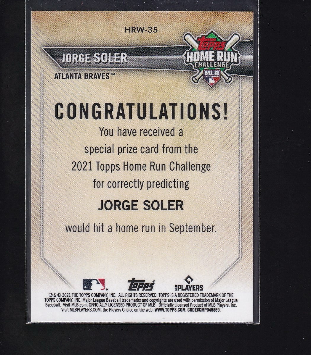 2021 Topps #HRW-35 Jorge Soler Home Run Challenge Winners Sept/Oct #/823