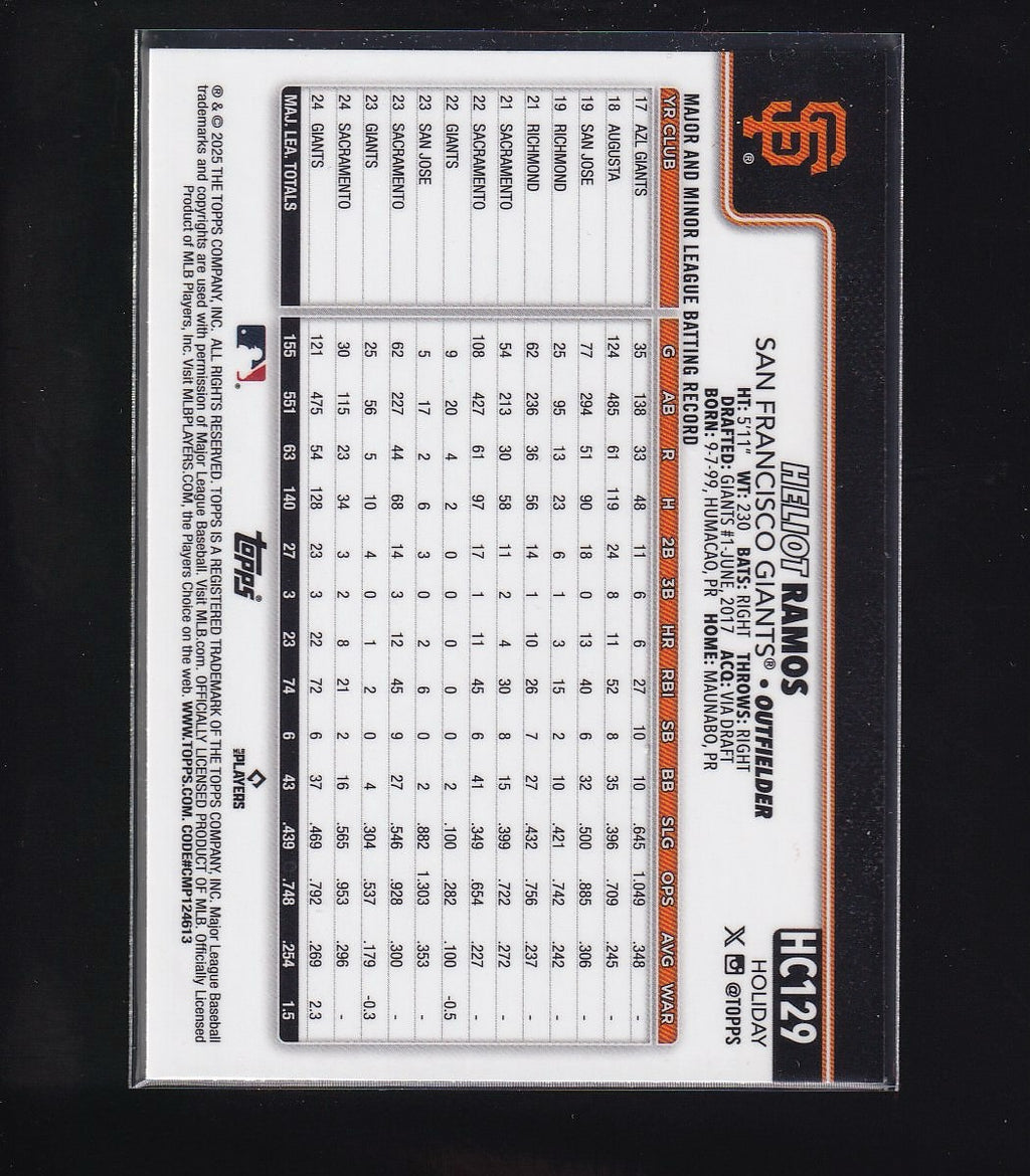 2025 Topps Holiday #HC129 Heliot Ramos Chrome #/499