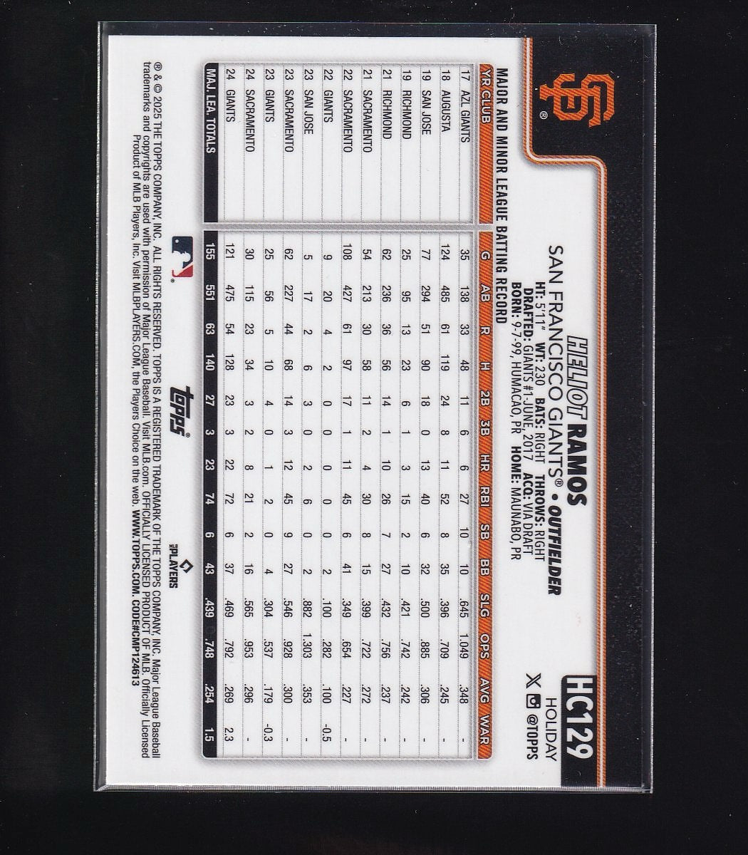 2025 Topps Holiday #HC129 Heliot Ramos Chrome #/499