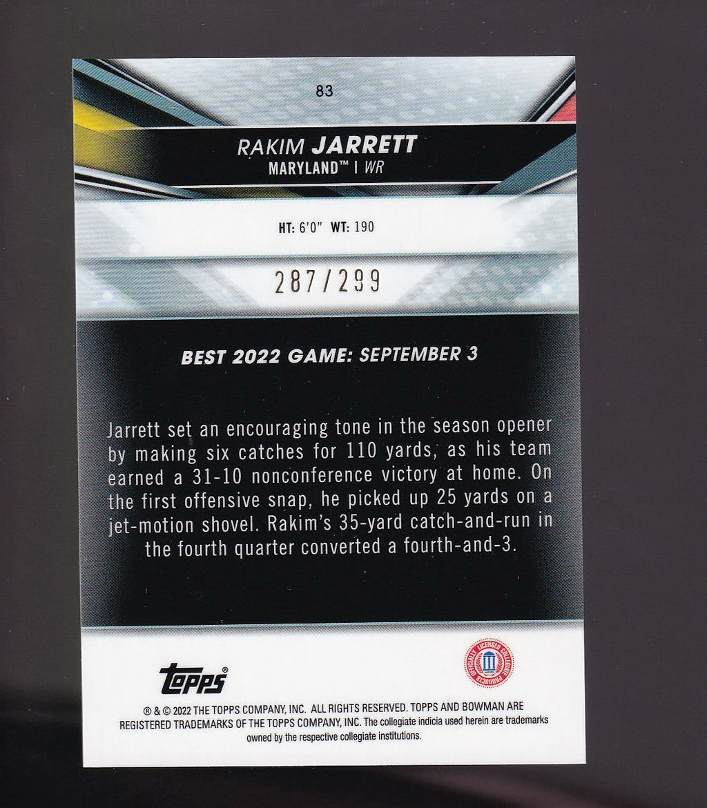 2022-23 Bowman University #83 Rakim Jarrett Mini Diamond