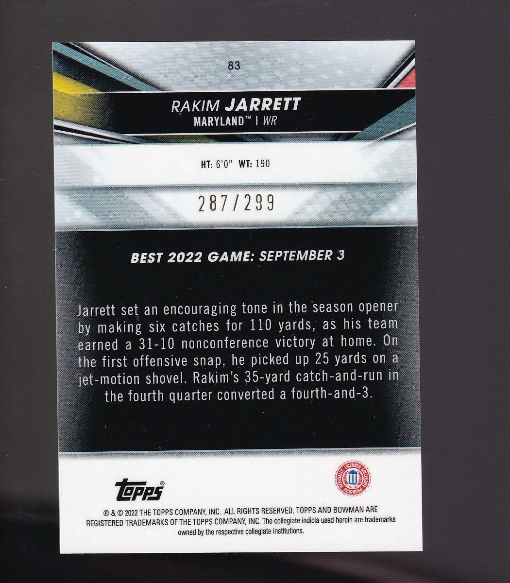 2022-23 Bowman University #83 Rakim Jarrett Mini Diamond
