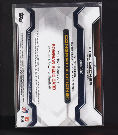 2014 Bowman #34 Eric Decker Relics