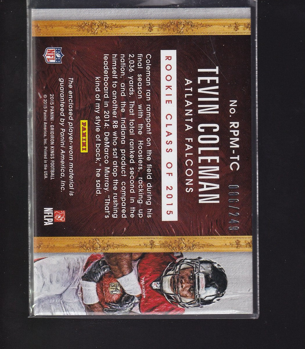2015 Panini Gridiron Kings #RPM-TC Tevin Coleman Rookie Portraits Jersey #/249