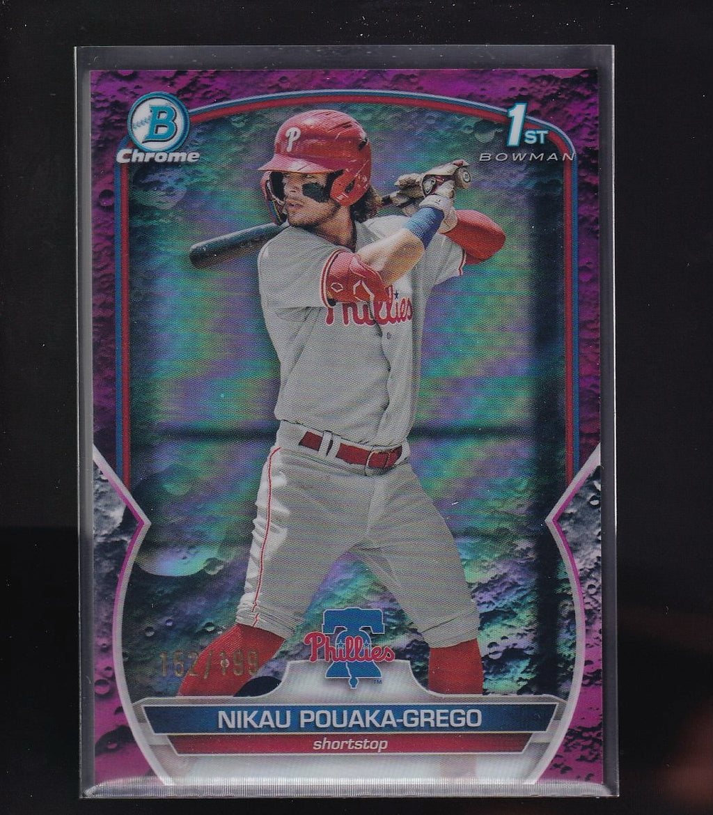 2023 Bowman #BCP-89 Nikau Pouaka-Grego Chrome Prospects Fuchsia Refractor #/199