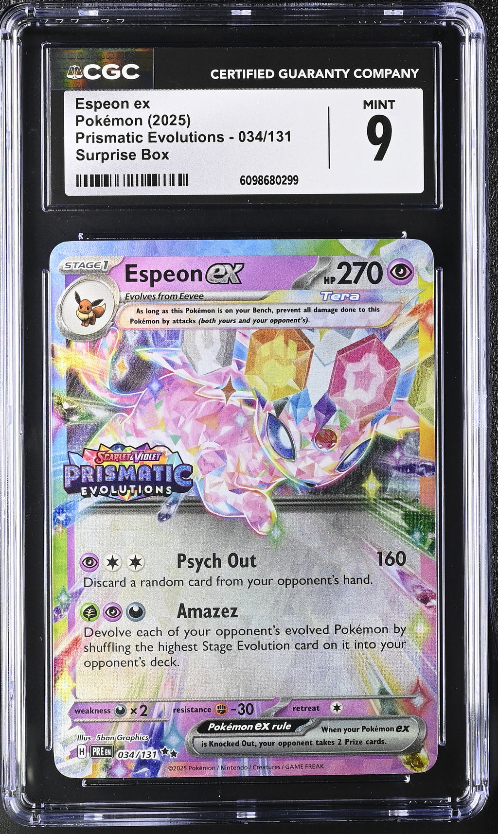 2025 Prismatic Evolutions #034/131 Espeon ex CGC 9