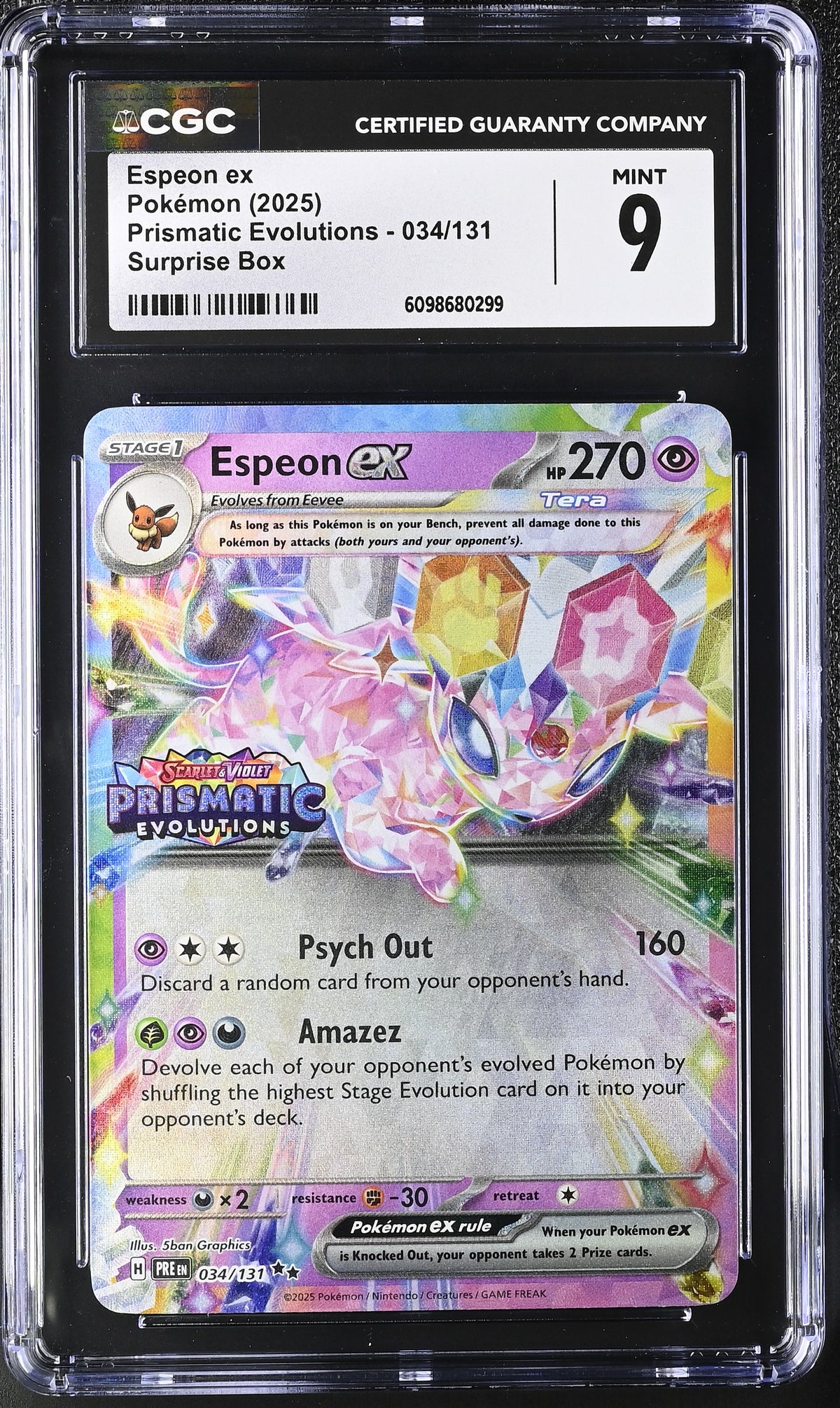 2025 Prismatic Evolutions #034/131 Espeon ex CGC 9