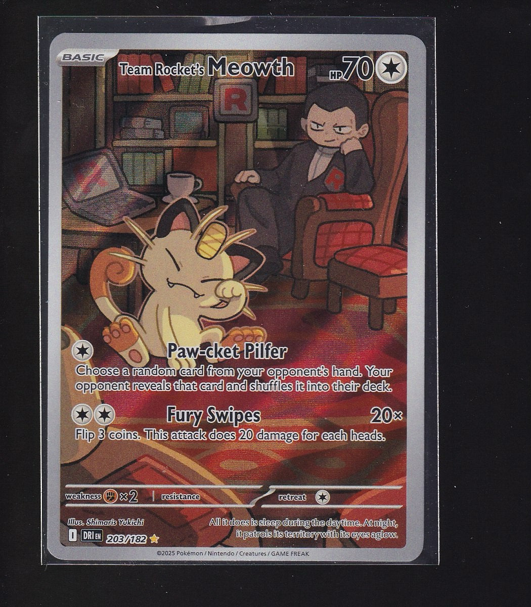 SV10: Destined Rivals #203/182 Team Rocket's Meowth -Illustration Rare