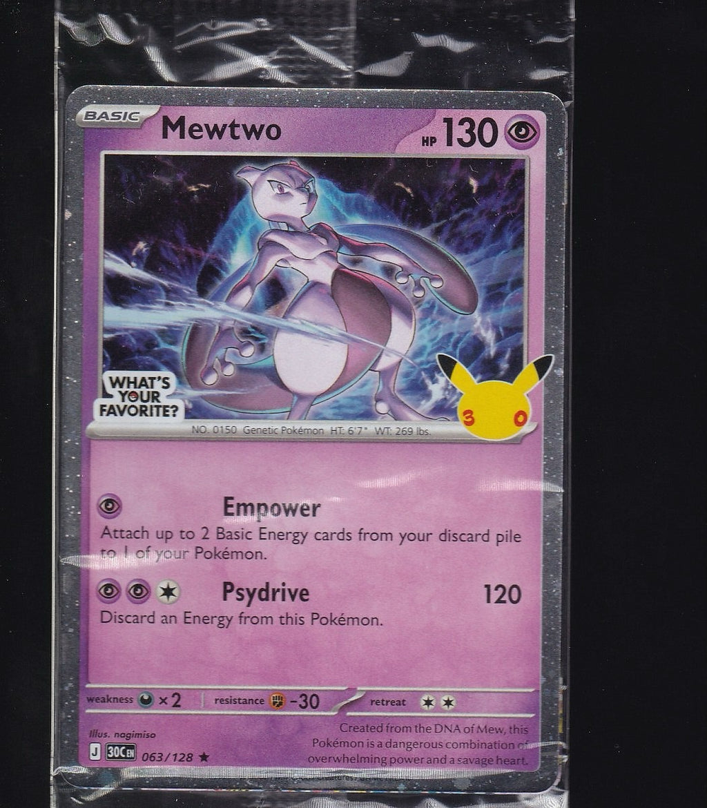 ME: 30th Celebration #063/128 Mewtwo-What's Your Favorite Stamp-Promo-Sealed