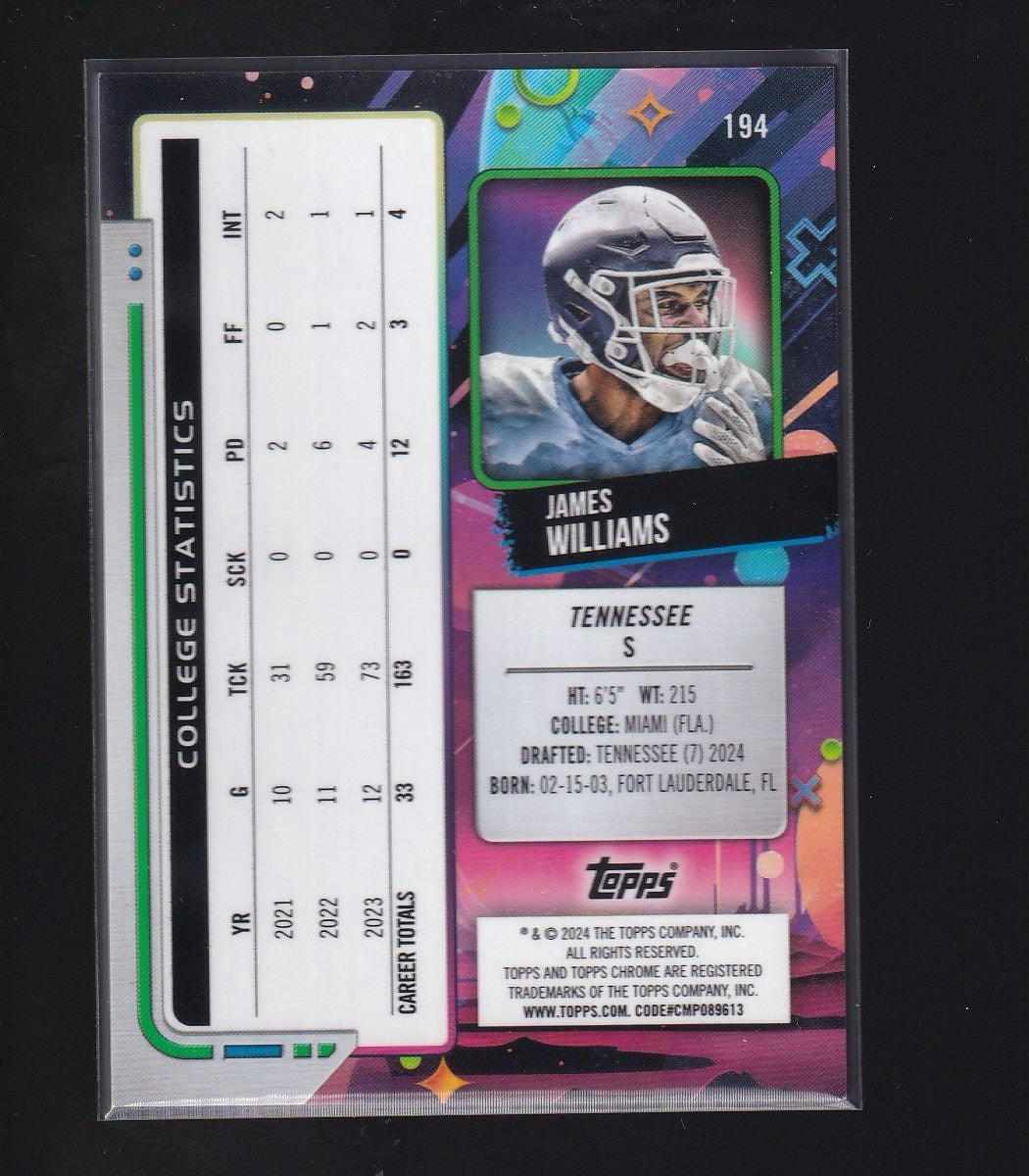 2024 Topps Chrome Cosmic #194 James Williams Gold Interstellar Refractor #/50