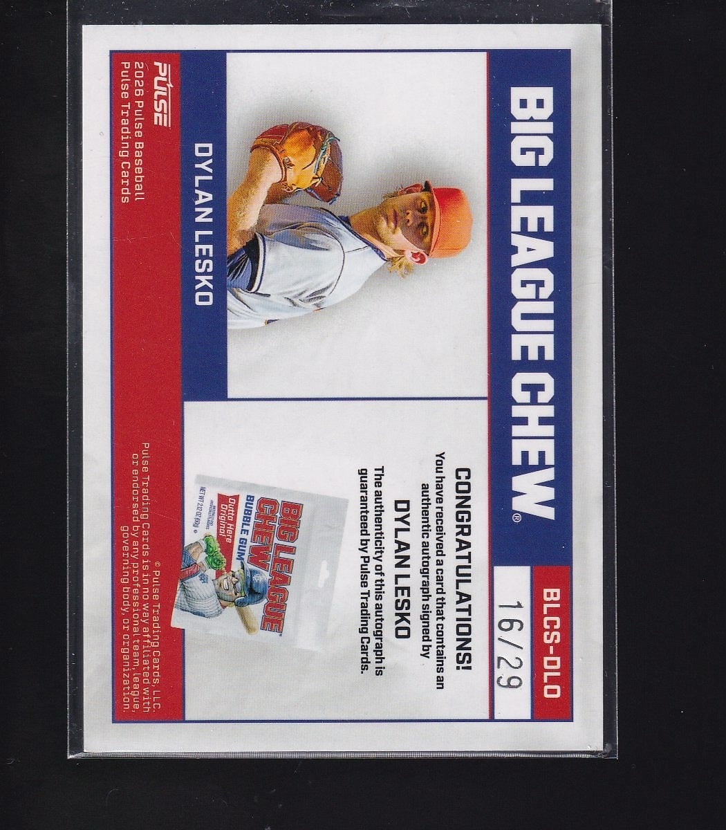 Big League Chew #BLCS-OLO Dylan Lesko Big League Chew Signatures #/29