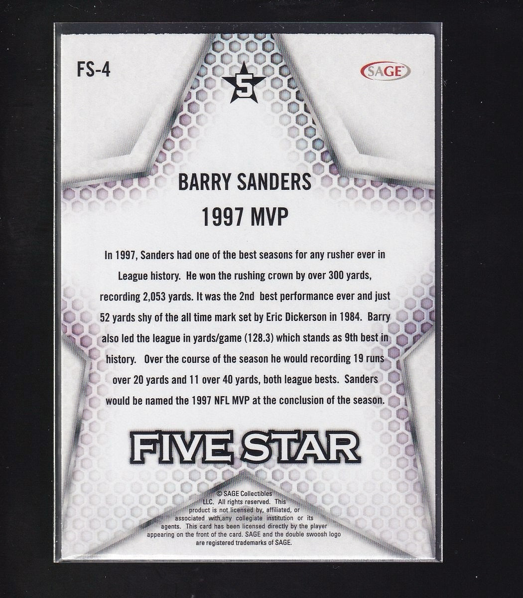 2024 SAGE HIT #FS-4 Barry Sanders Five Star Green