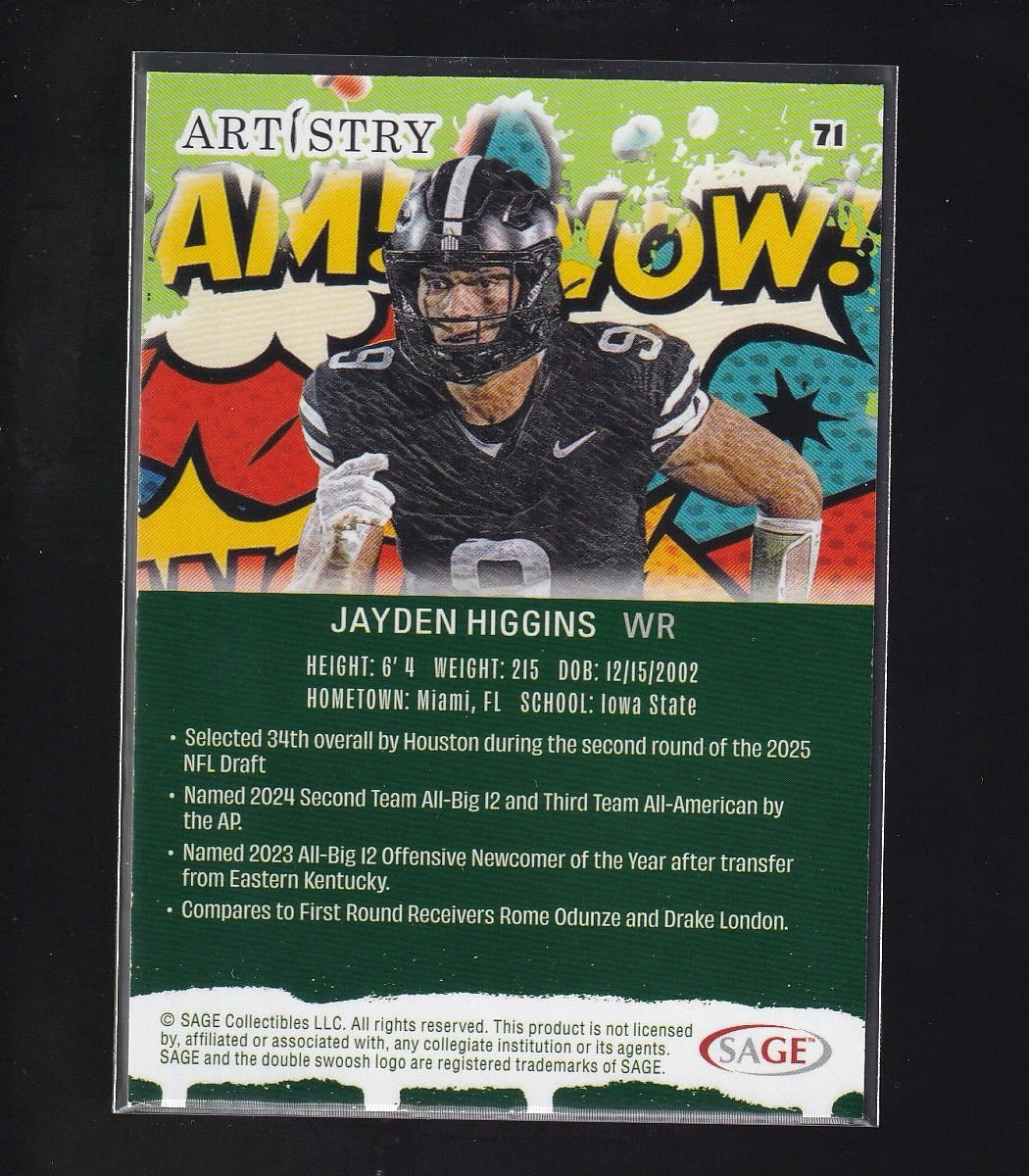2025 SAGE Artistry #71 Jayden Higgins Red