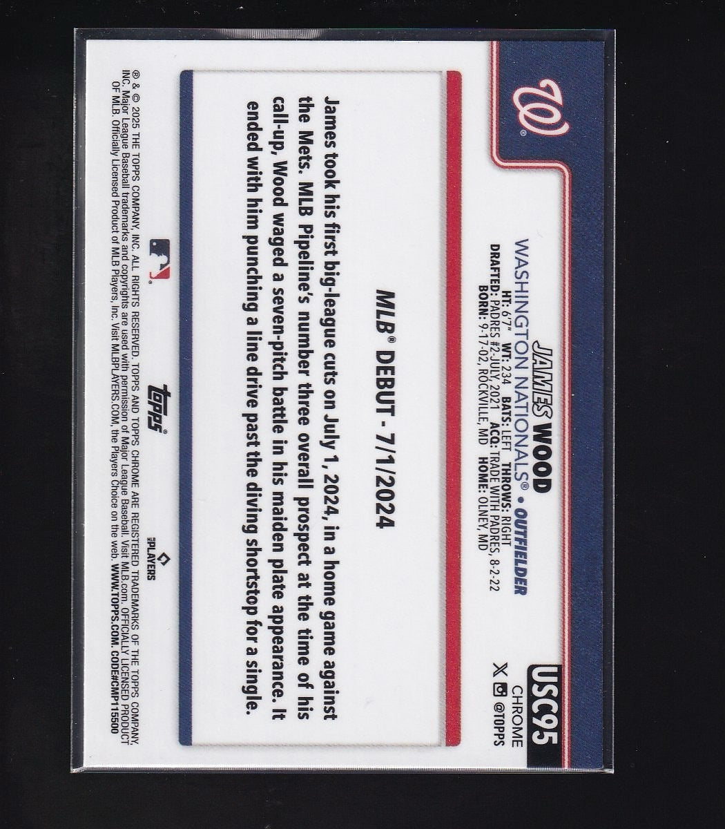 2025 Topps Chrome Update #USC95 James Wood RayWave Refractor