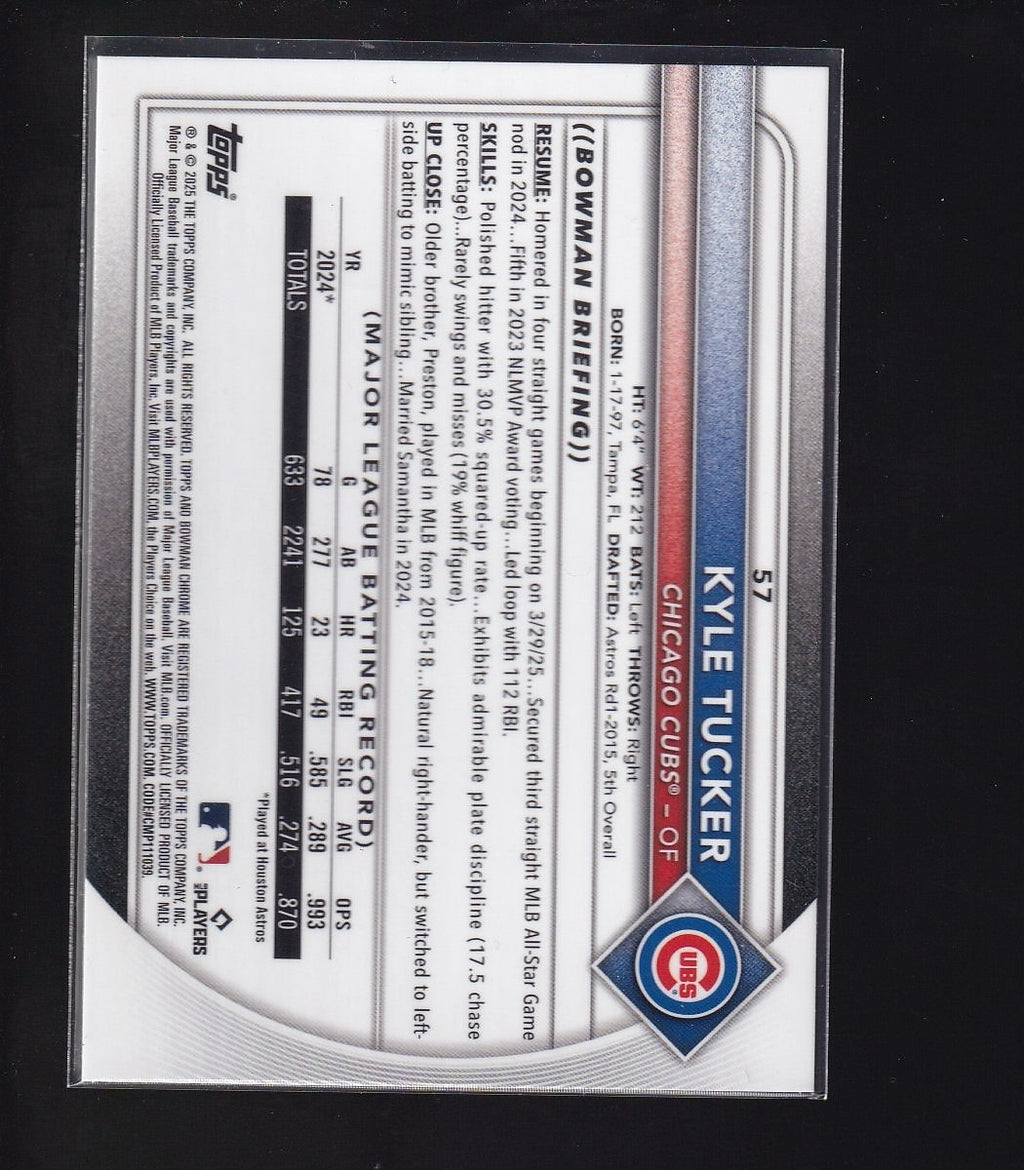 2025 Bowman Chrome #57 Kyle Tucke Aqua Mojo #/299