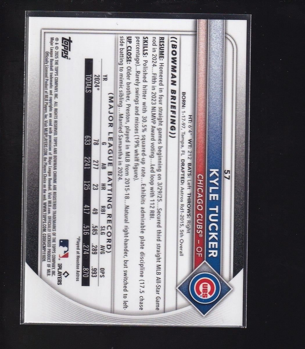 2025 Bowman Chrome #57 Kyle Tucke Aqua Mojo #/299