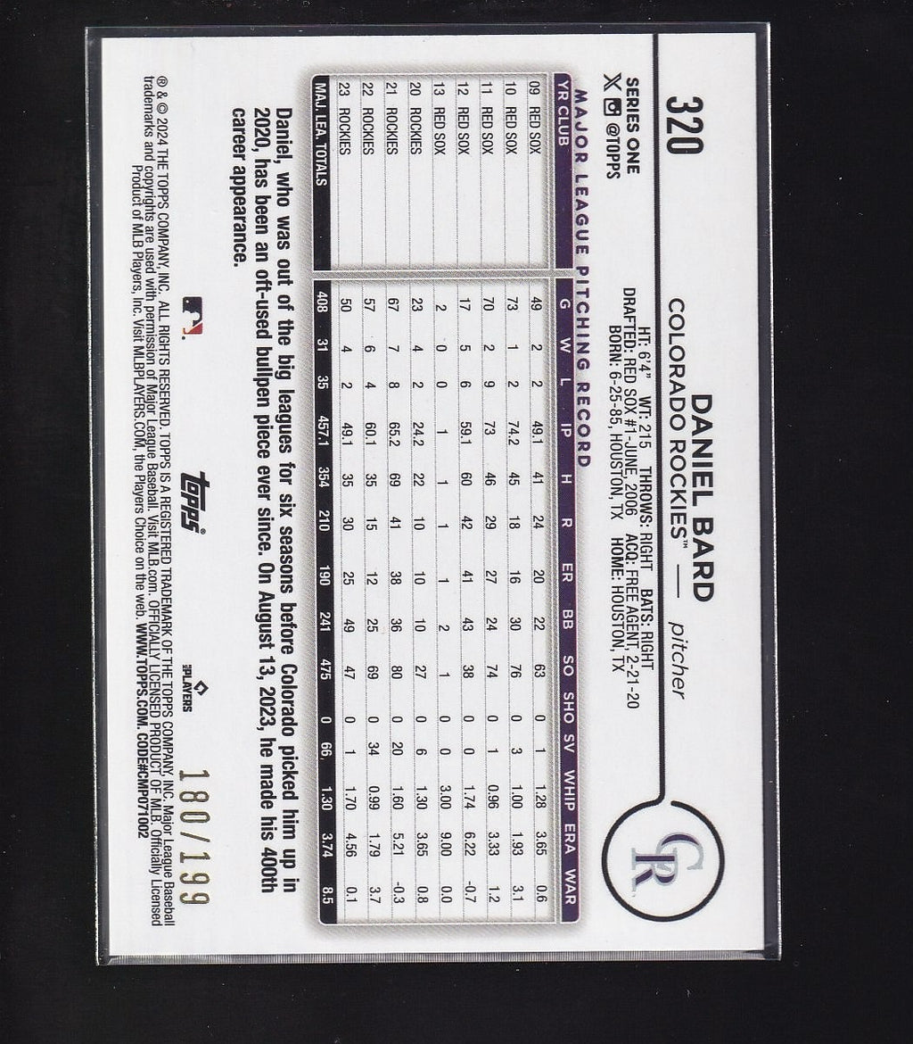 2024 Topps #320 Daniel Bard Red Crackle Foil #/199