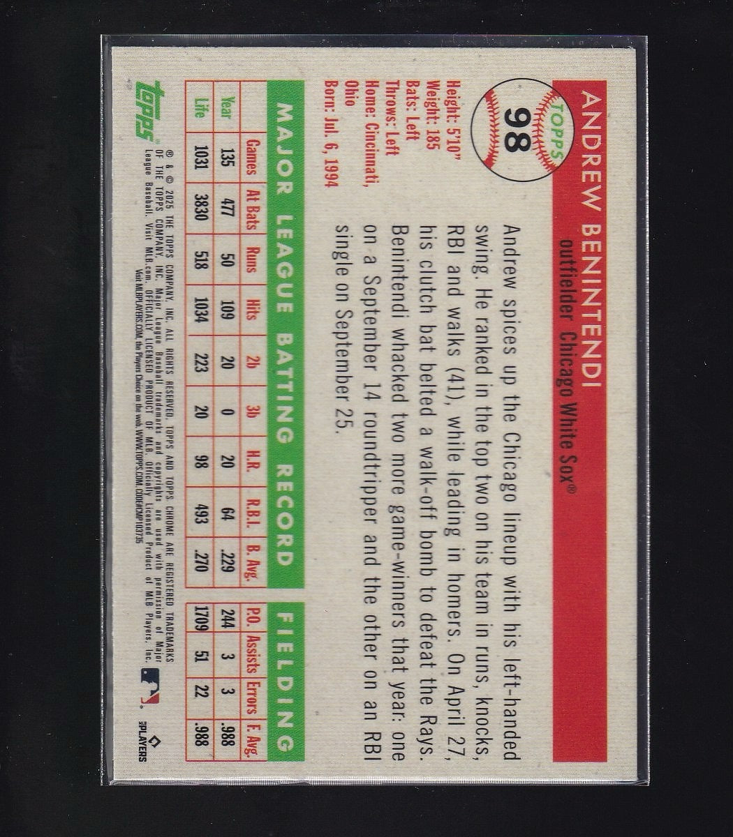 2025 Topps Chrome Platinum #98 Andrew Benintendi Blue Prism Refractor