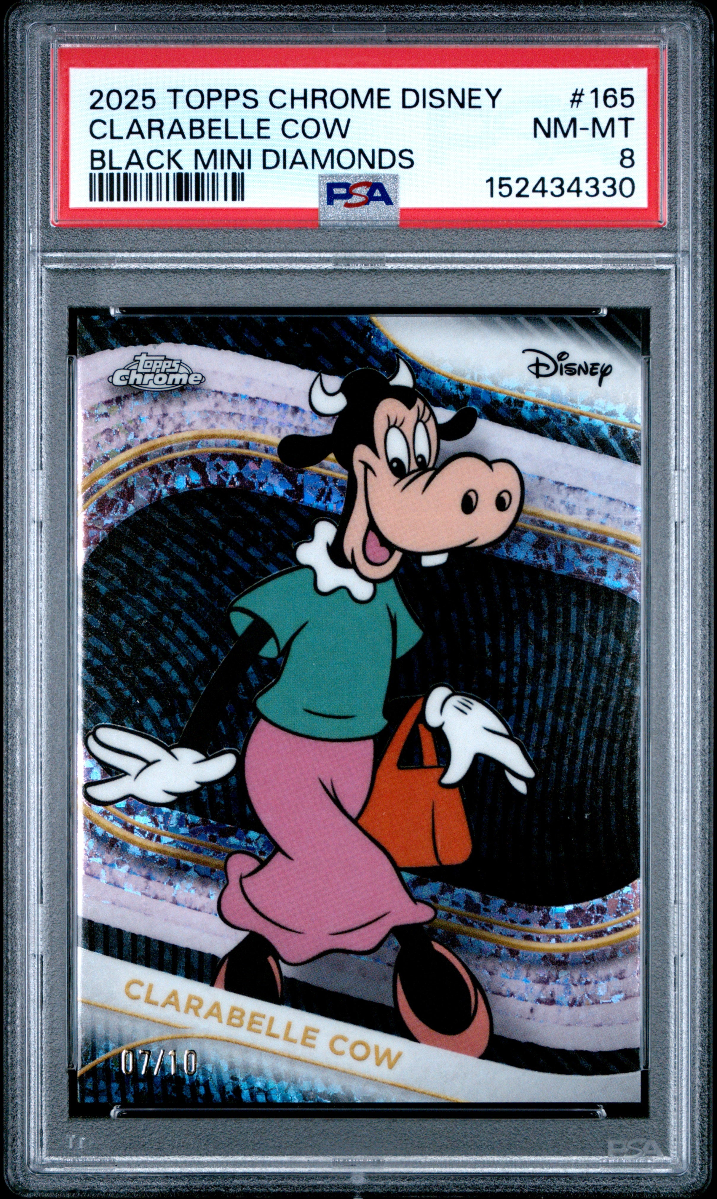 Clarabelle Cow - 2025 Topps Chrome Disney-Black Mini Diamond 7/10-PSA 8